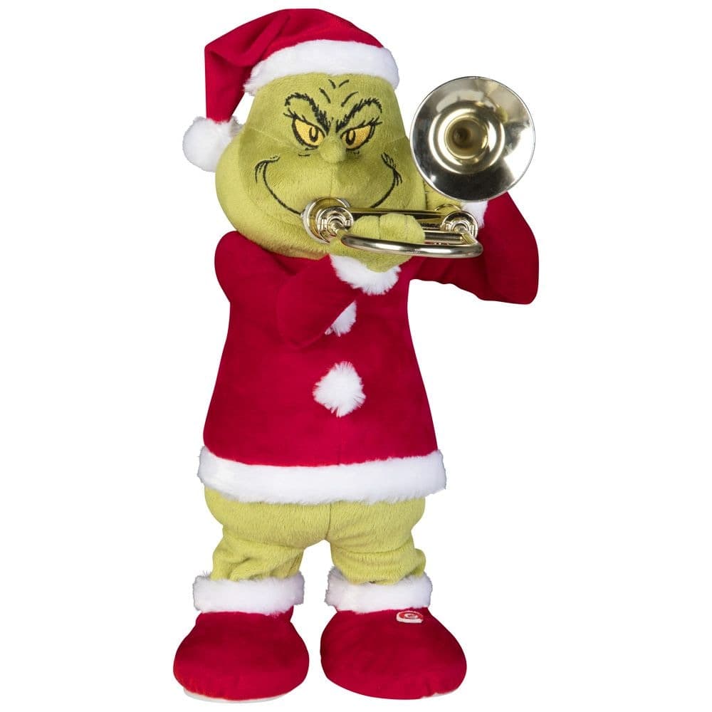 Grinch Playing Trombone Animated Plush, Red/Green, 12-in