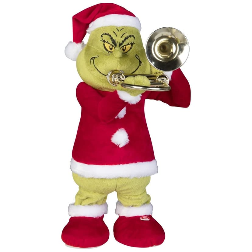 Grinch Playing Trombone Animated Plush, Red/Green, 12-in