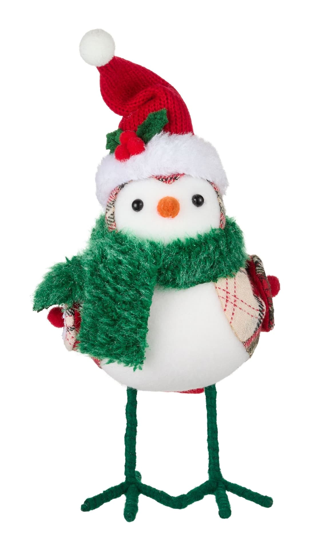 CANVAS Canadian Christmas Collection Red Plaid Bird with Green Scarf & Santa Hat Tabletop Décor, 7.5-in