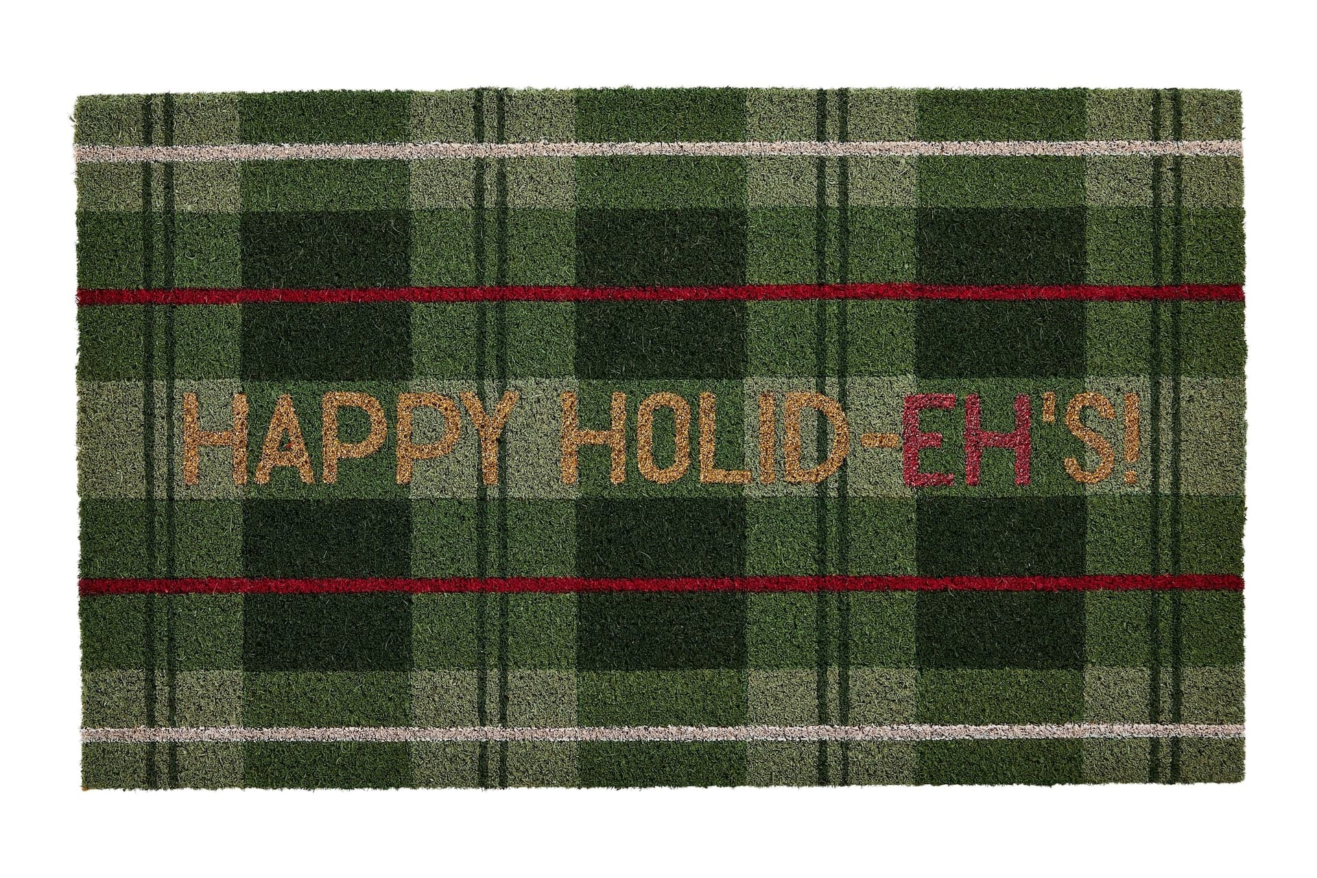 CANVAS Canadian Christmas Collection Green Plaid with Gold 'Happy Holid-Eh's" Coir Mat, 18x30-in