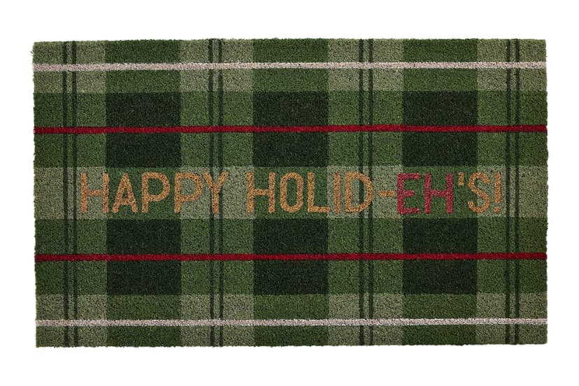 CANVAS Canadian Christmas Collection Green Plaid with Gold 'Happy Holid-Eh's" Coir Mat, 18x30-in