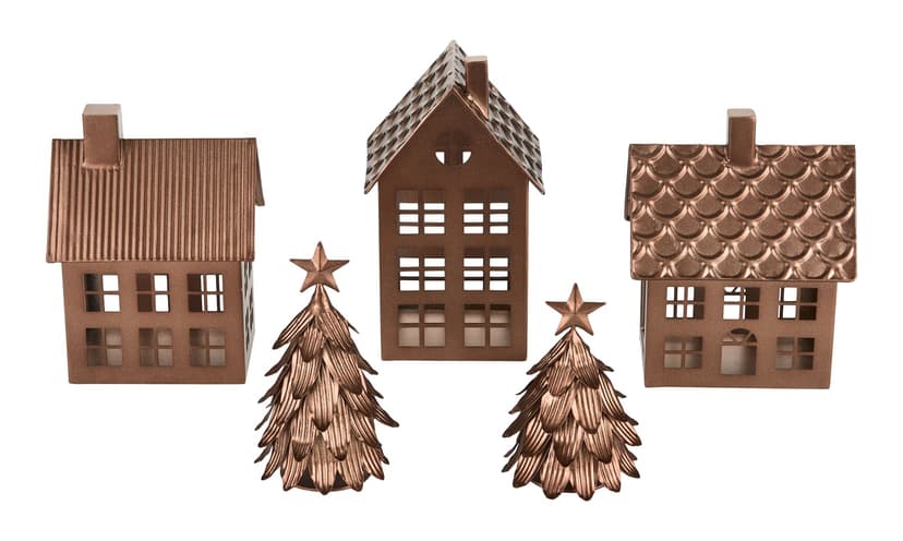 CANVAS Holiday Homecoming Collection Galvanized Metal Winter House & Tree Set, 5-pc