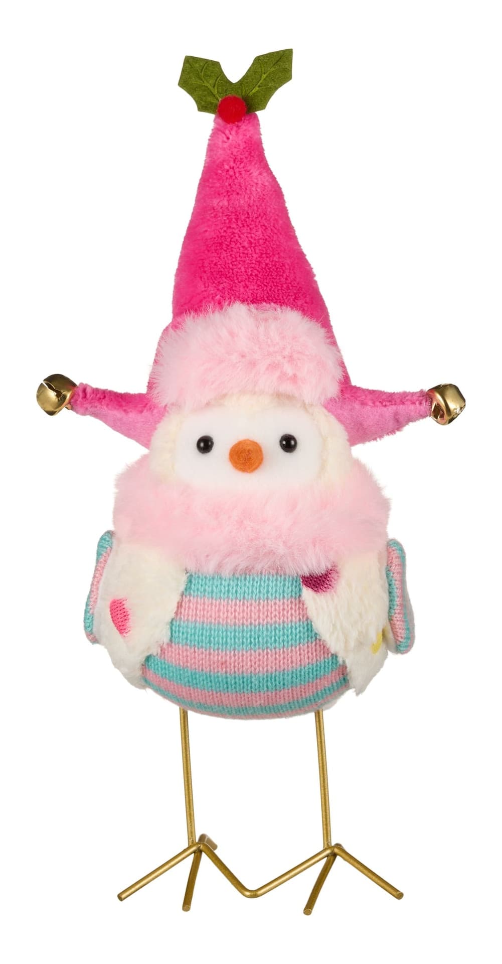CANVAS Merry Mingle Collection Purple Striped Bird with Pink Hat Holiday Tabletop Décor, 7.5-in
