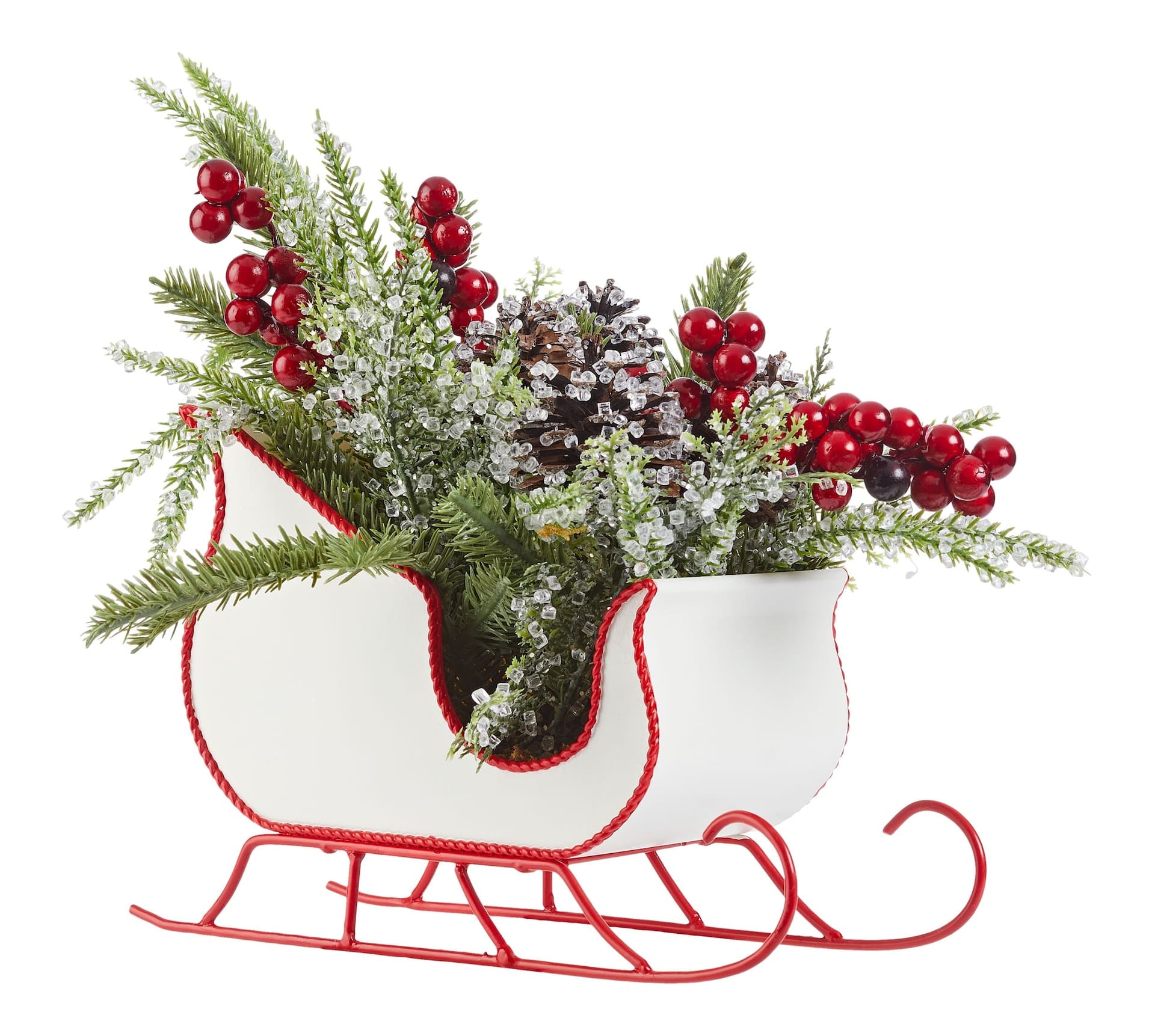 CANVAS Santa's Workshop Collection White Sleigh with Greenery Christmas Decoration, 10-in