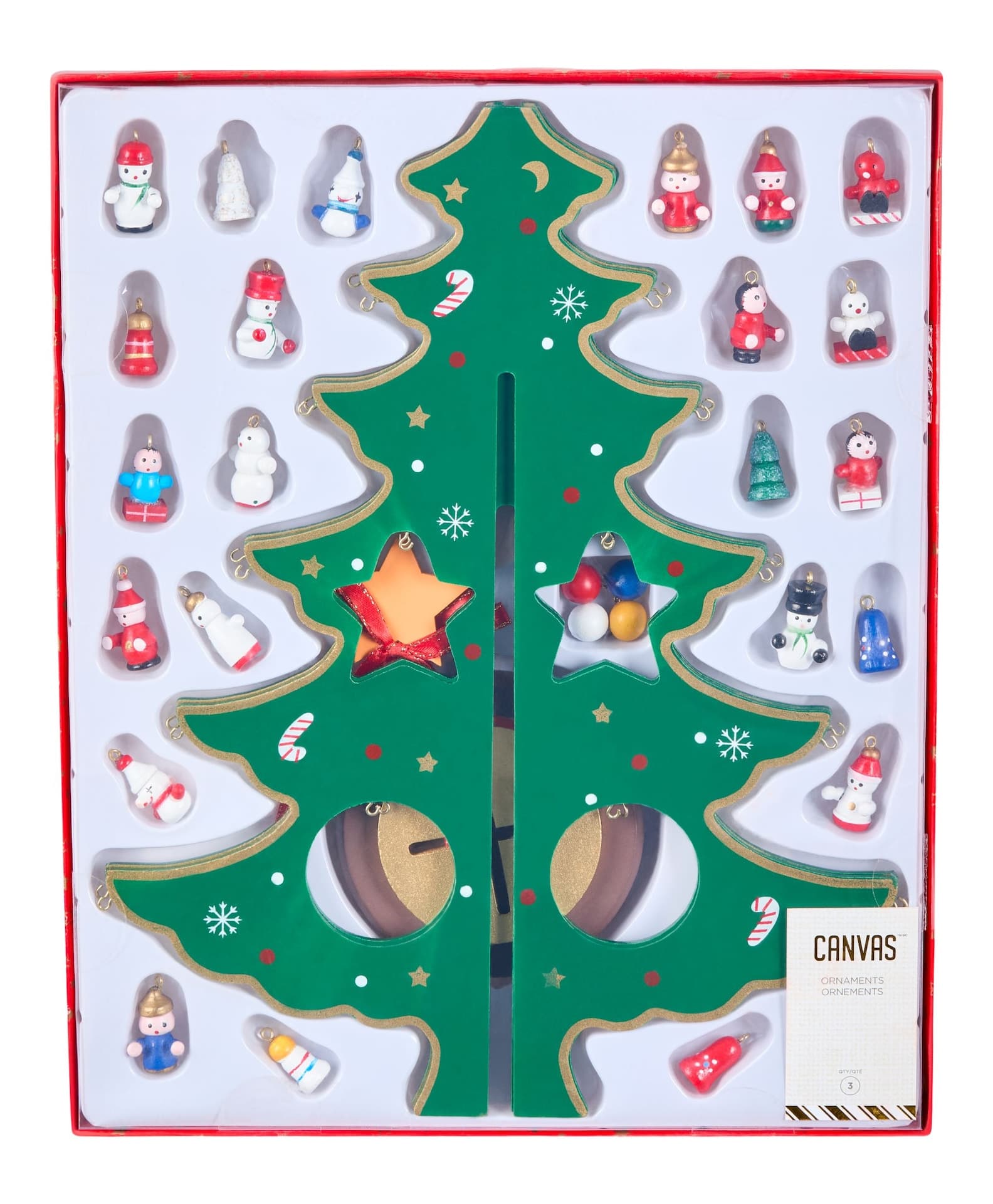 CANVAS Santa's Workshop Collection Retro Wood Tree with Mini Ornaments Christmas Decoration, 12-in
