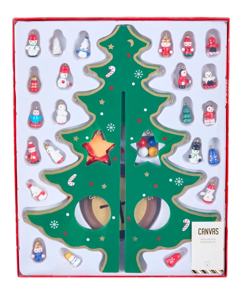 CANVAS Santa's Workshop Collection Retro Wood Tree with Mini Ornaments Christmas Decoration, 12-in