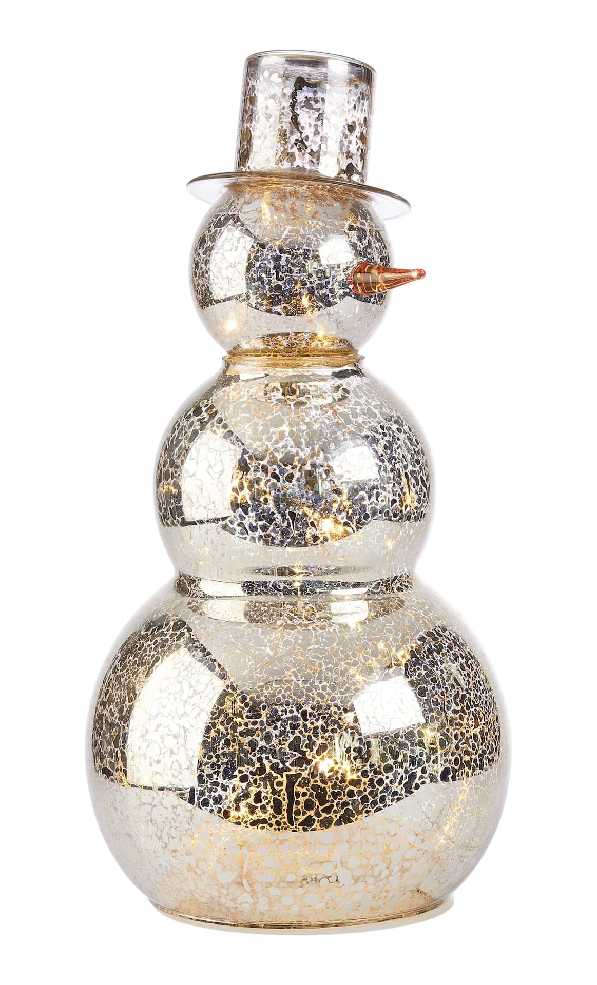 CANVAS Silver Frost Collection Pre-lit Silver Metallic Glass Snowman Christmas Decoration, 10-in