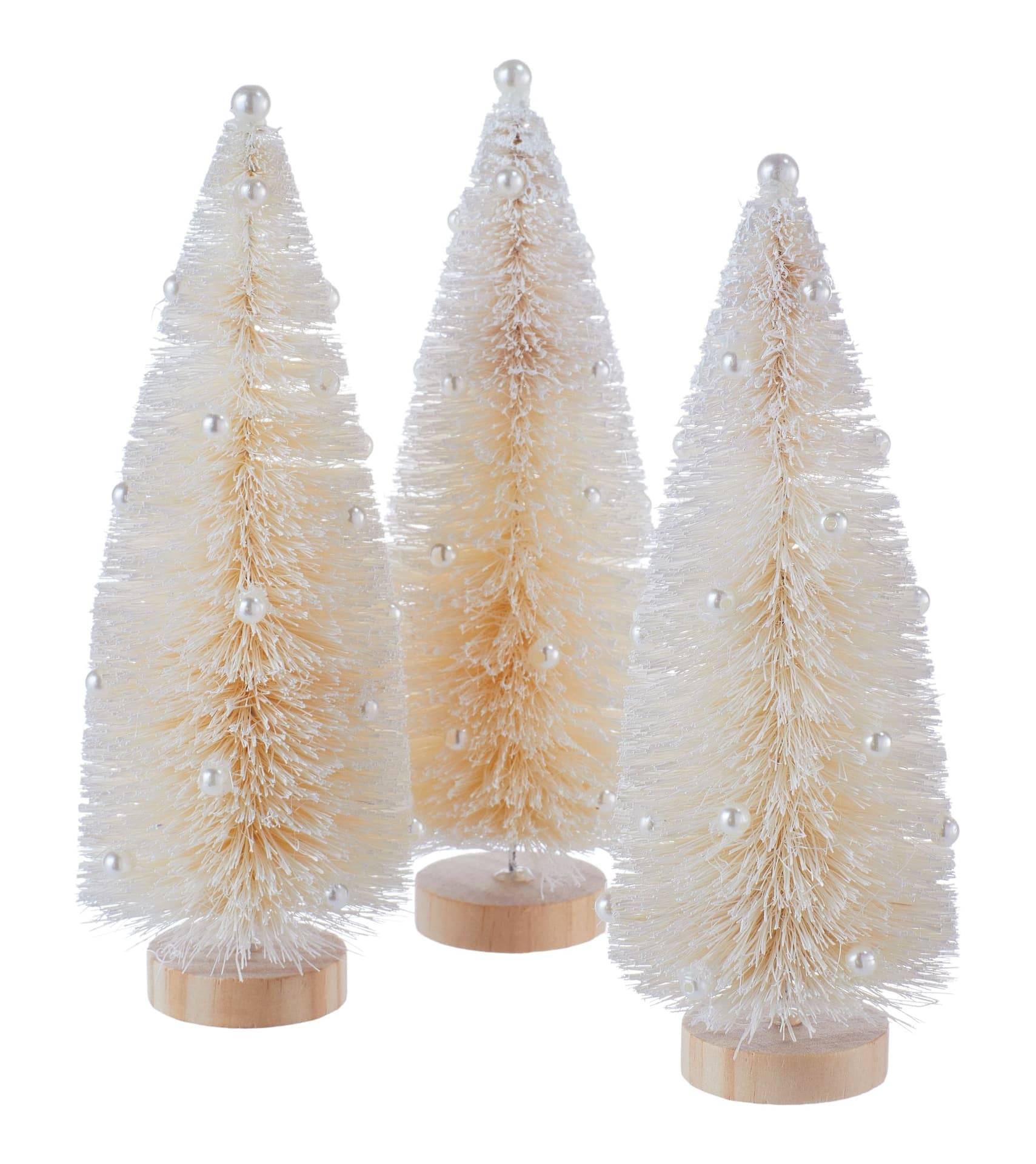 CANVAS White Christmas Collection Flocked Bottlebrush Tree with Pearls, 7-in, 3-pk