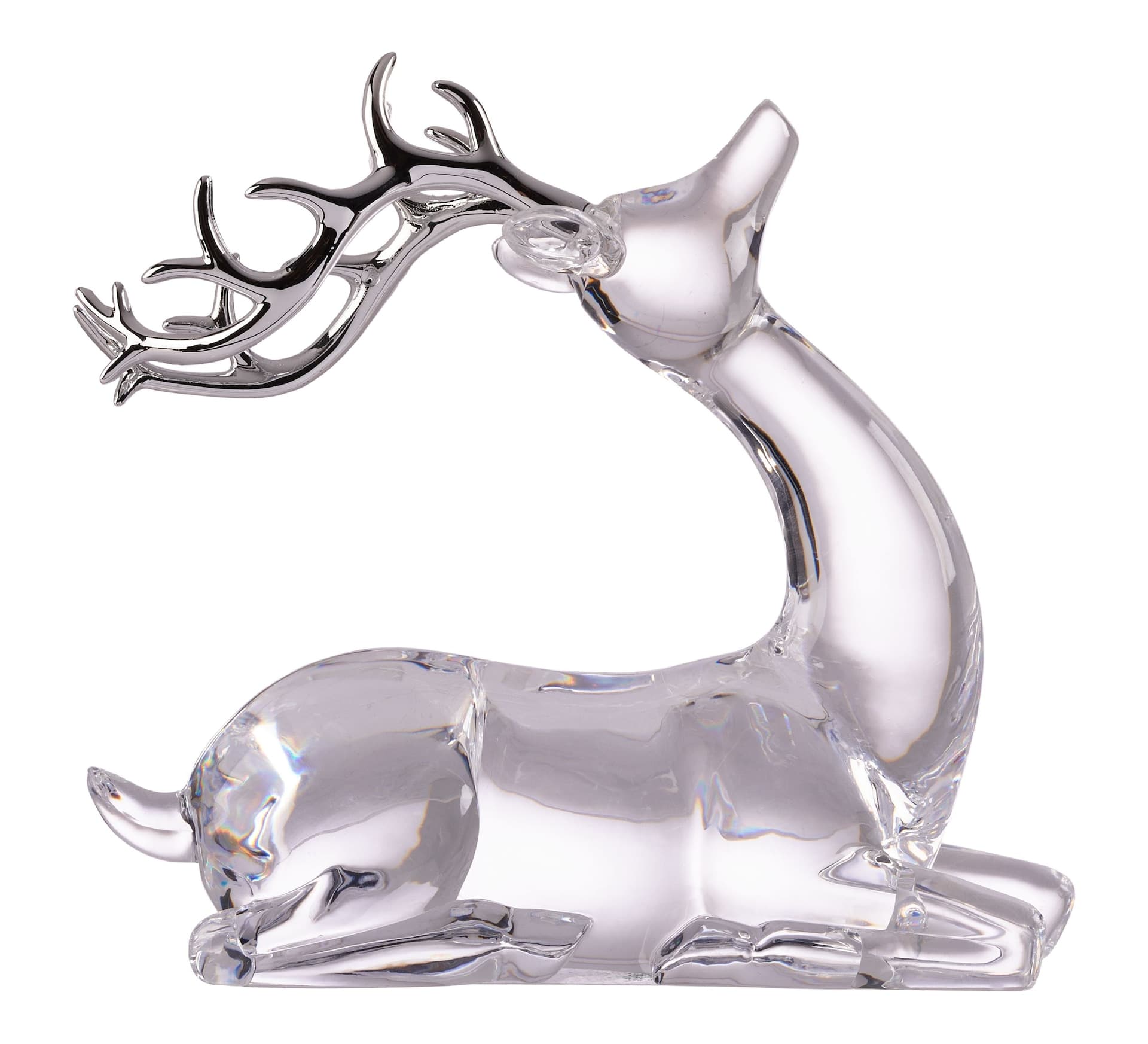 CANVAS White Christmas Collection Clear Sitting Deer with Silver Antlers Holiday Tabletop Décor, 7-in