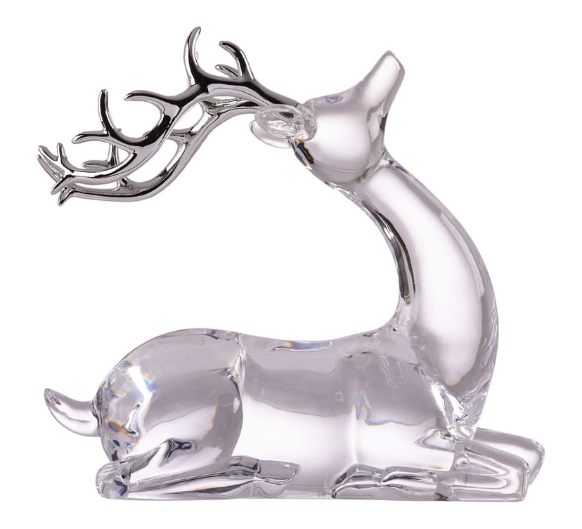 CANVAS White Christmas Collection Clear Sitting Deer with Silver Antlers Holiday Tabletop Décor, 7-in