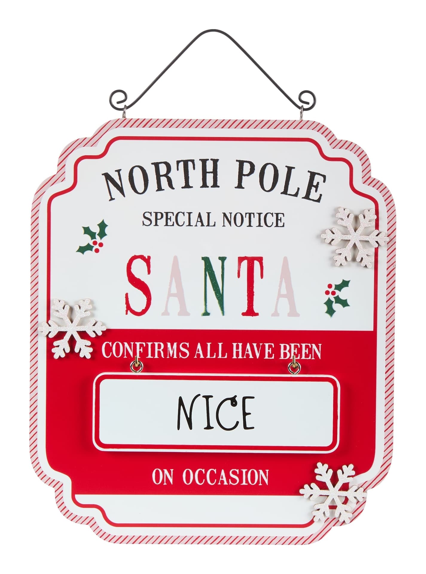 CANVAS Santa's Workshop Collection Naughty Or Nice Double-Sided Wood Sign, Bilingual, 20-in