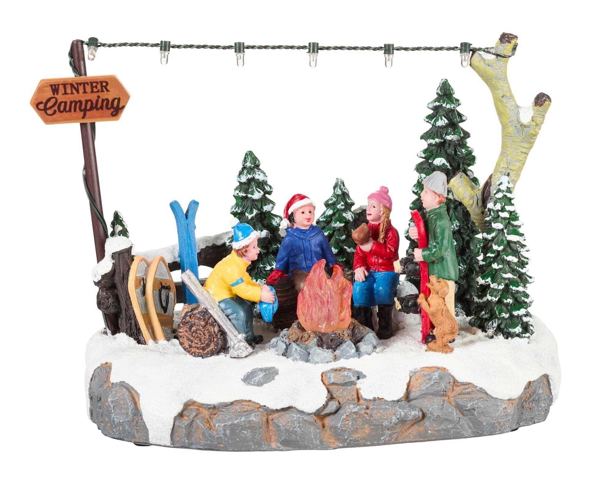 FOR LIVING Christmas Village Light-Up LED Winter Camping Set, 7.5-in