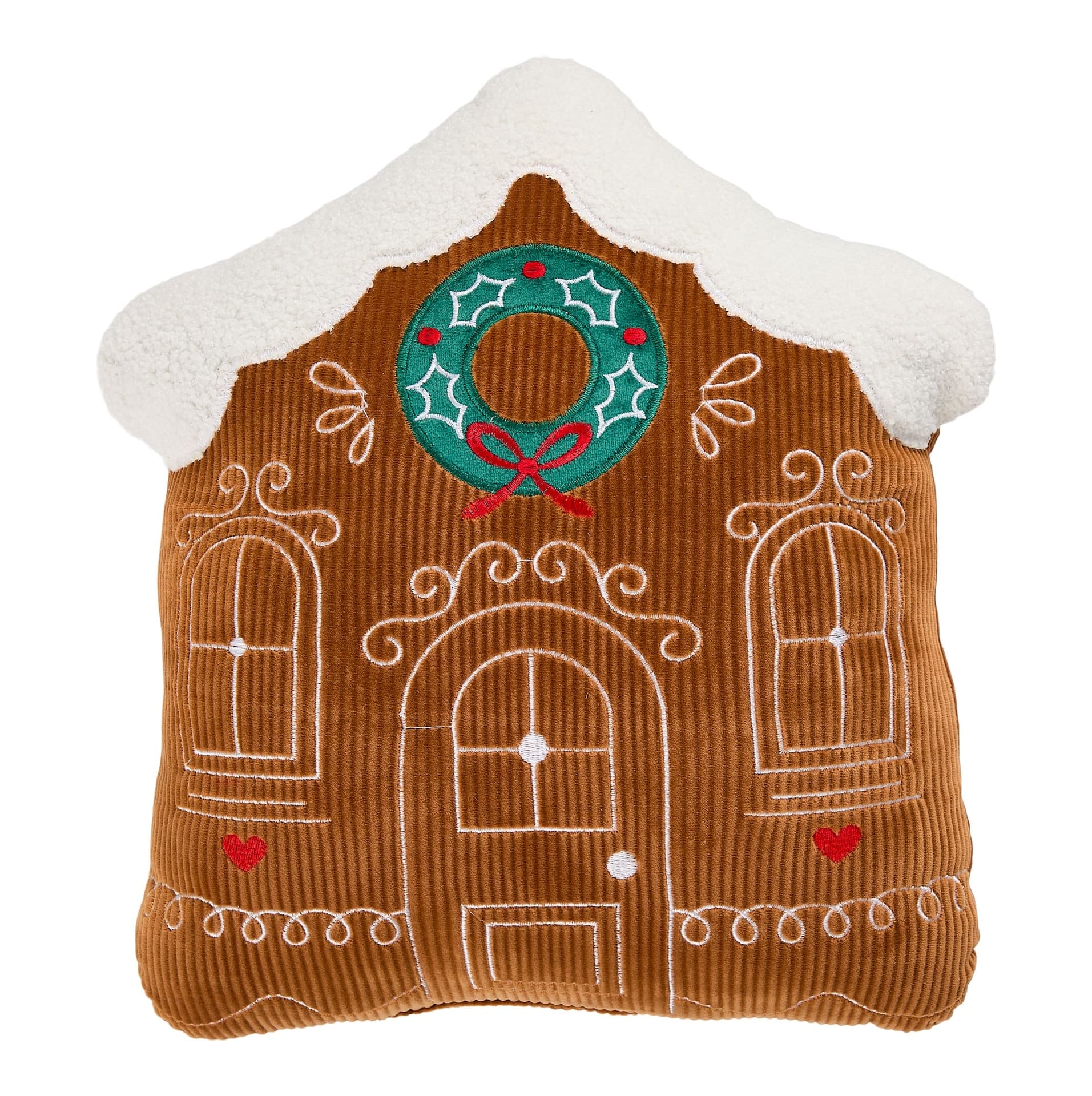 CANVAS Santa's Workshop Christmas Collection Gingerbread House Cushion/Throw Pillow, Brown