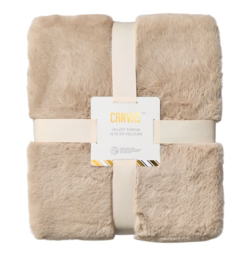 CANVAS Holiday Homecoming Collection Faux Fur with Pompom Throw Blanket, Beige, 50x60-in