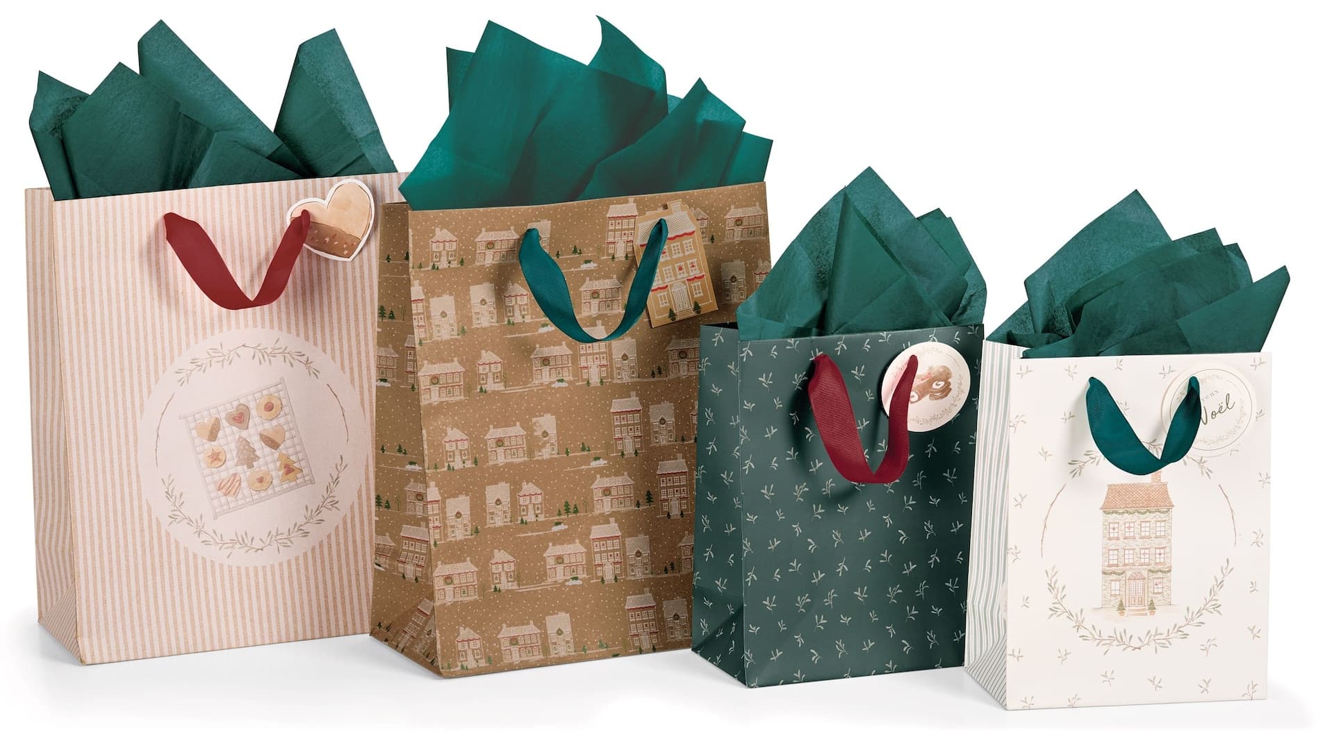 CANVAS Holiday Homecoming Trend Collection Christmas Gift Bag Kit with Tissue Paper and Tags, 4-pc