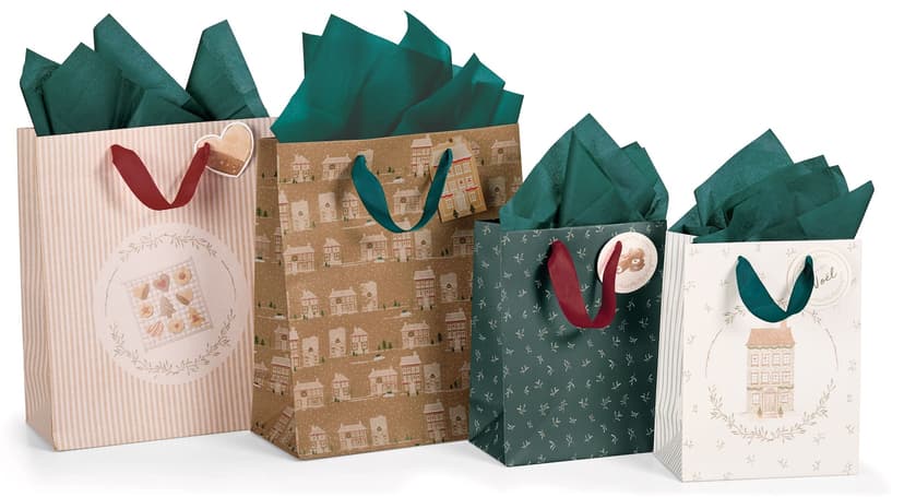 CANVAS Holiday Homecoming Trend Collection Christmas Gift Bag Kit with Tissue Paper and Tags, 4-pc