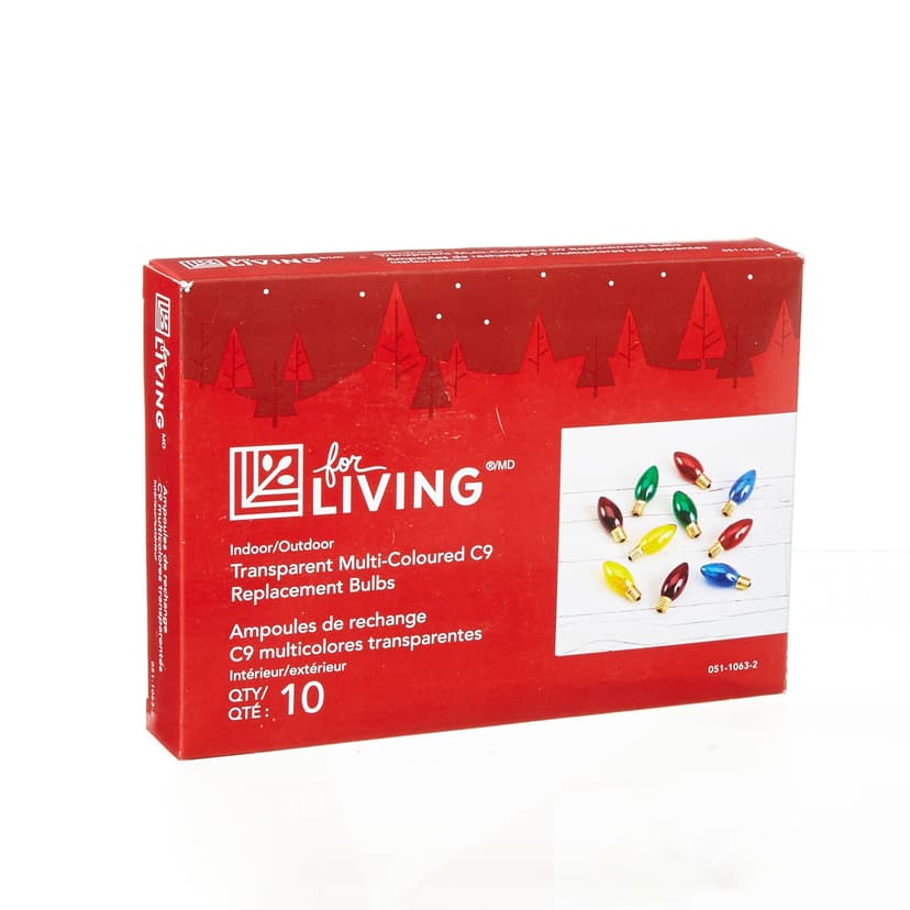 For Living C9 Christmas Replacement Bulbs, Multi, 10