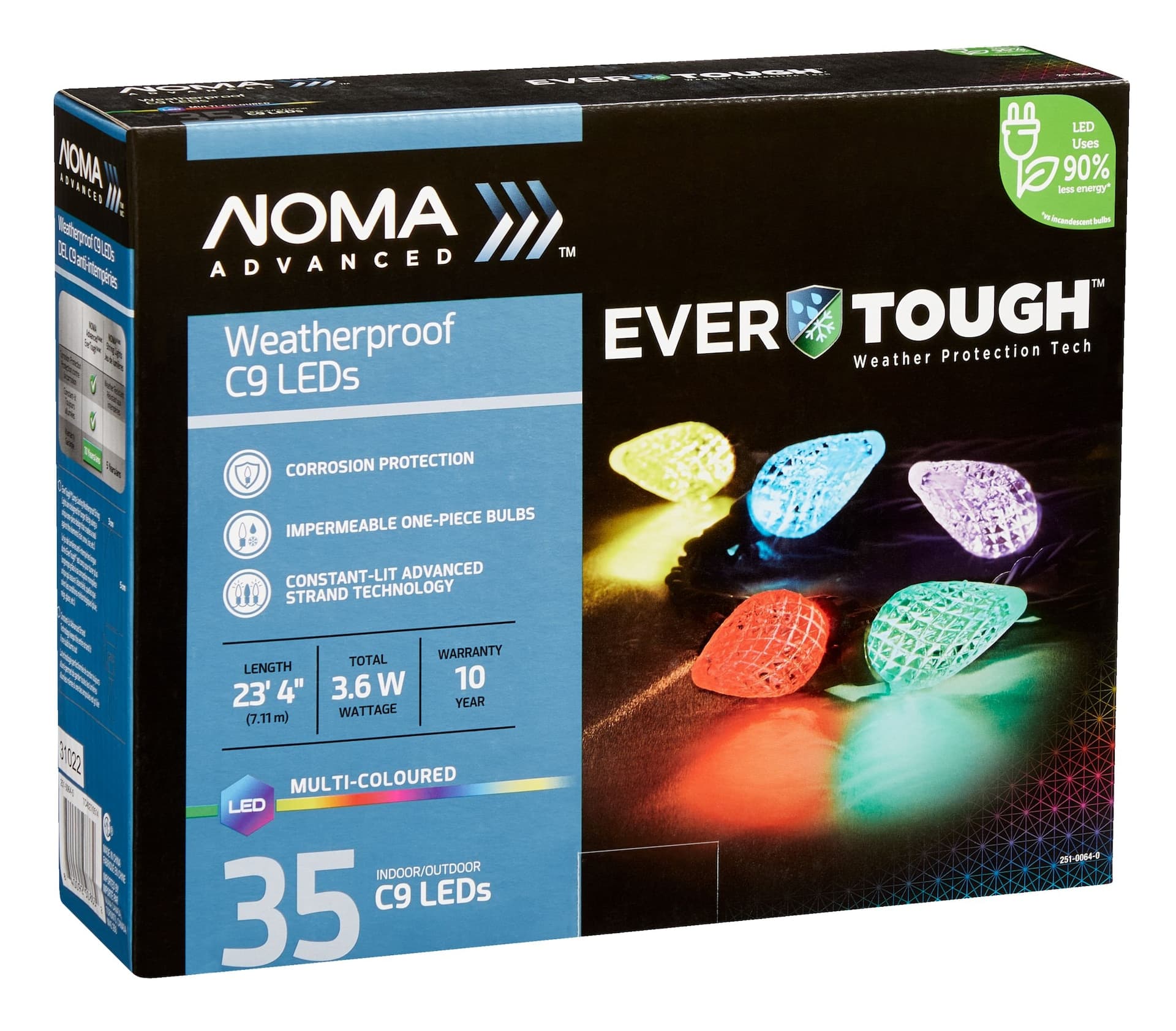 NOMA Advanced EverTough Weatherproof 35 C9 LED Christmas Lights, 23-ft 4-in, Multi-Colour