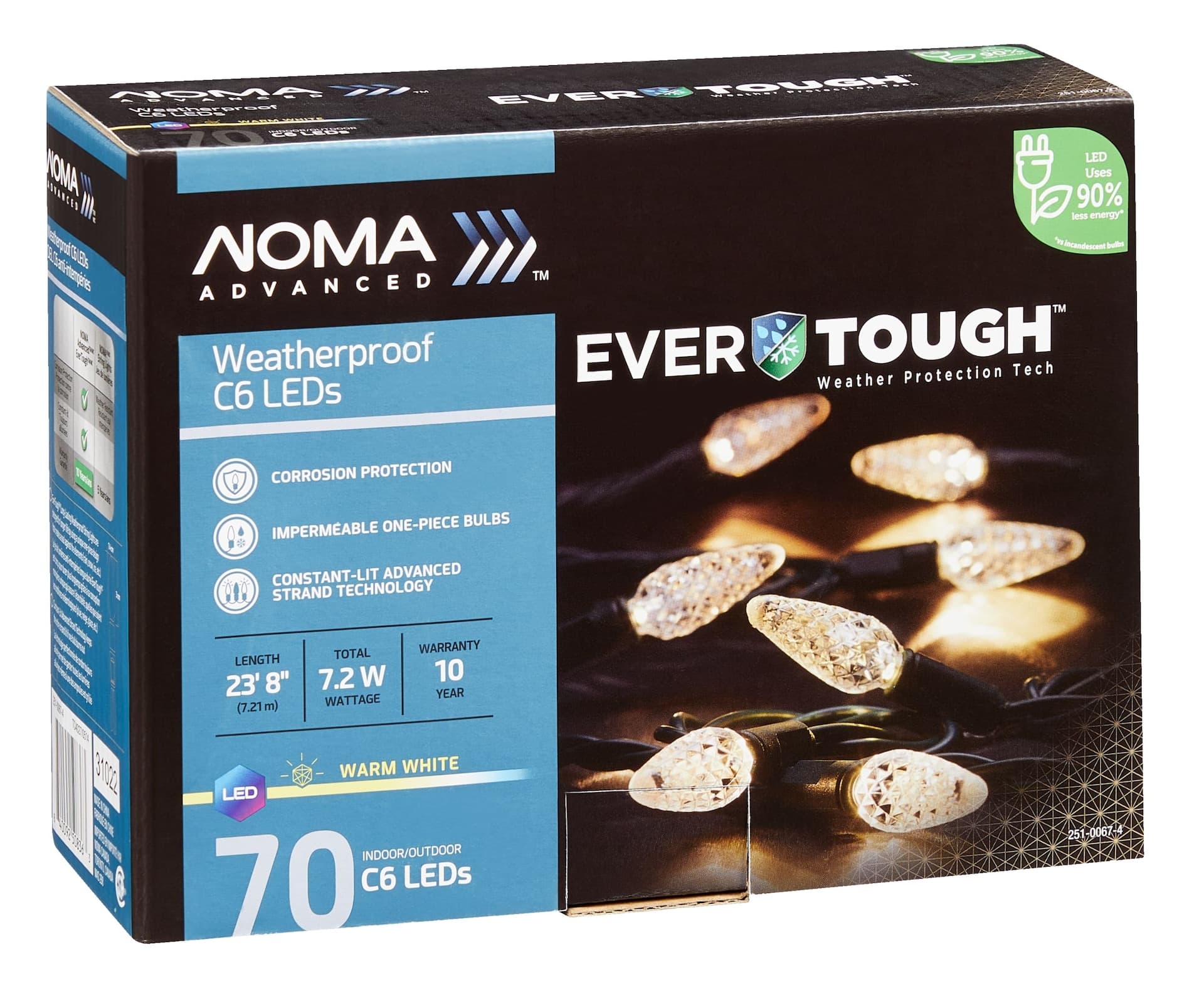 NOMA Advanced EverTough Weatherproof 70 C6 LED Christmas Lights, 23-ft 8-in, Warm White