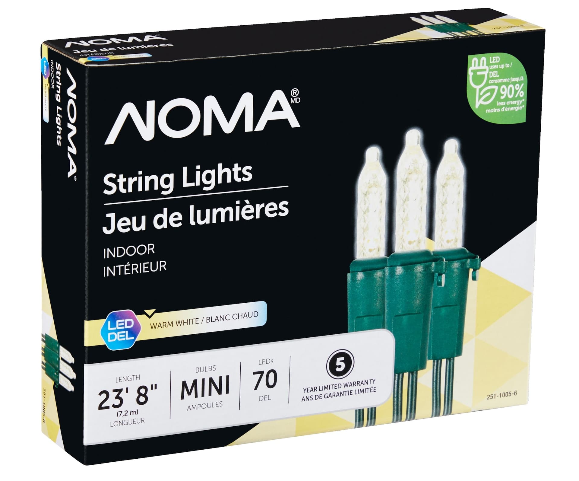 NOMA Indoor Mini LED 70 Christmas Lights, 23-ft 8-in, Warm White