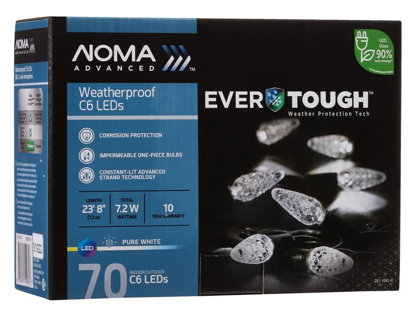 NOMA Advanced EverTough Weatherproof C6 LED, Pure White, 7.2m, 70-pc