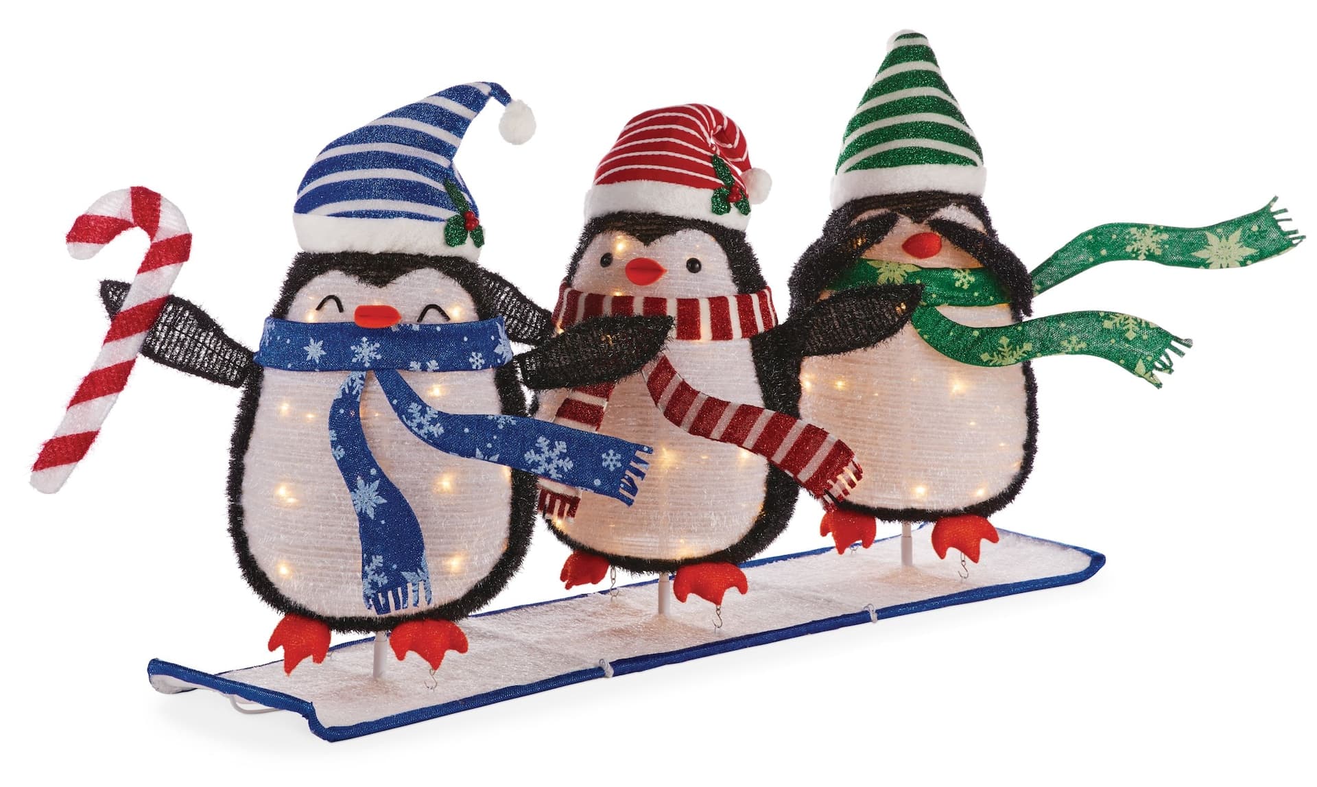 CANVAS Pre-Lit Indoor/Outdoor Christmas Decoration Skiing Collapsible Penguins, 3-pk