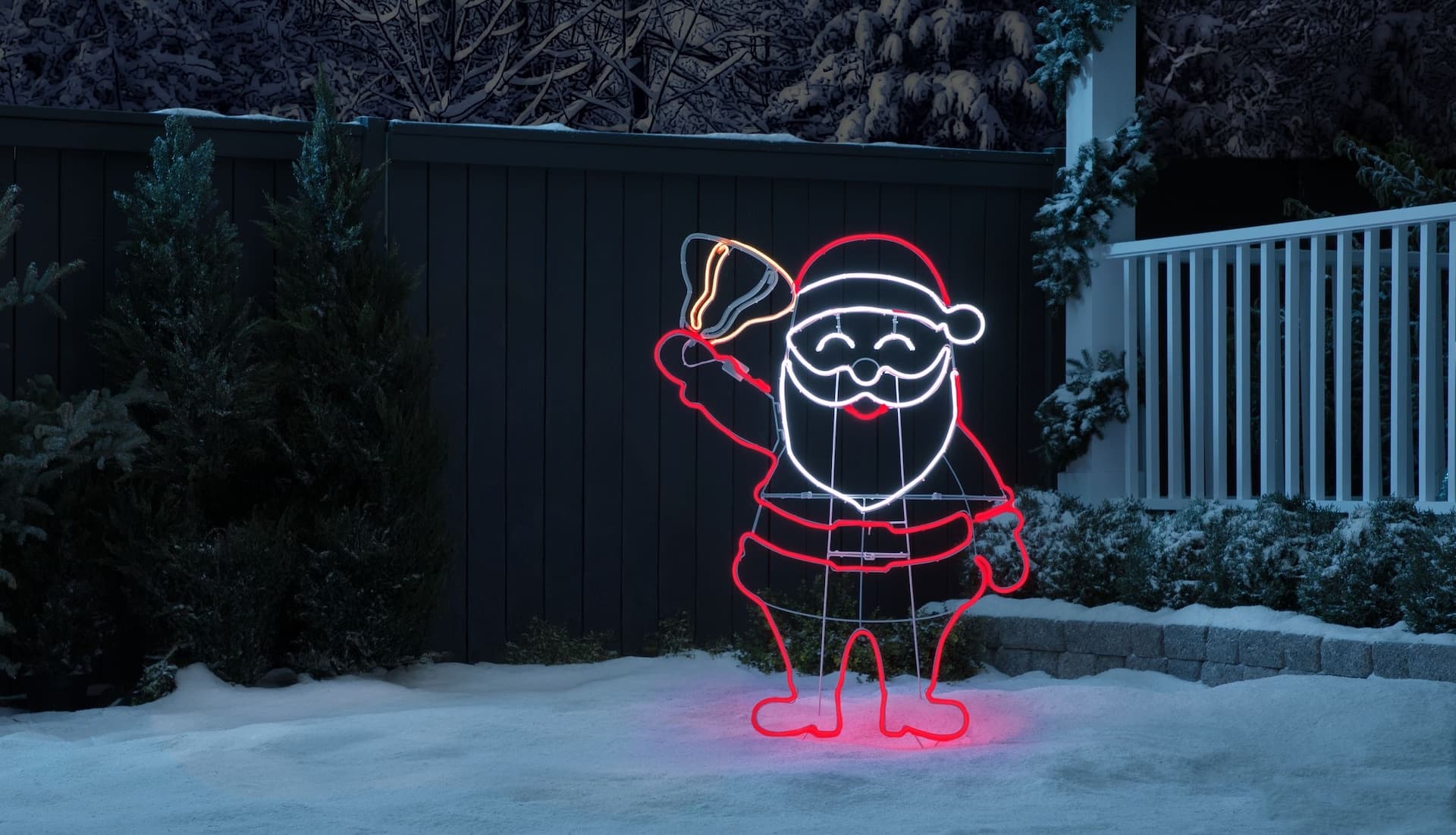 Noma Pre-Lit Neon Santa with Bell Motion Christmas Decoration, 4-ft