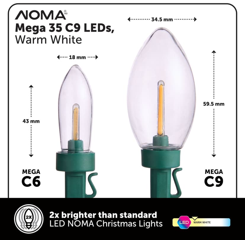 NOMA Big & Bright C9 LEDs, Warm White, 35-pc