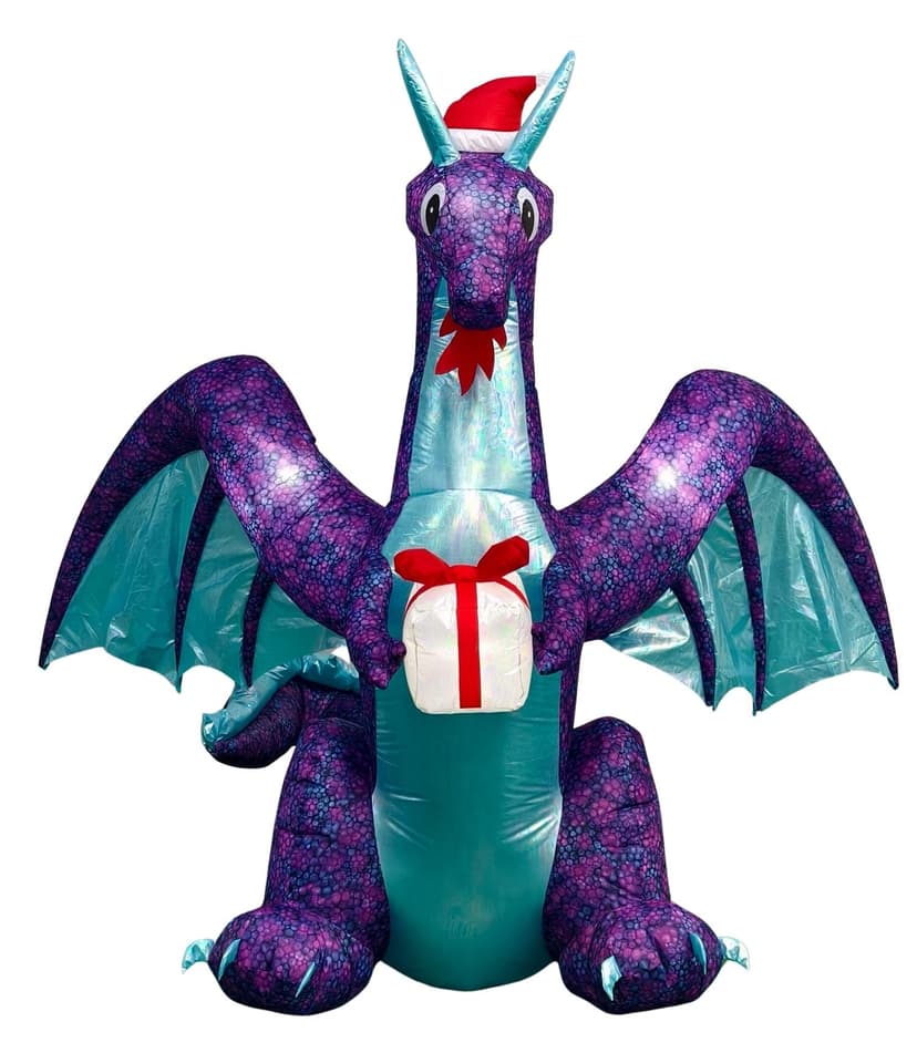 Gemmy Airblown Dragon with Gift Decoration, 6.6-ft