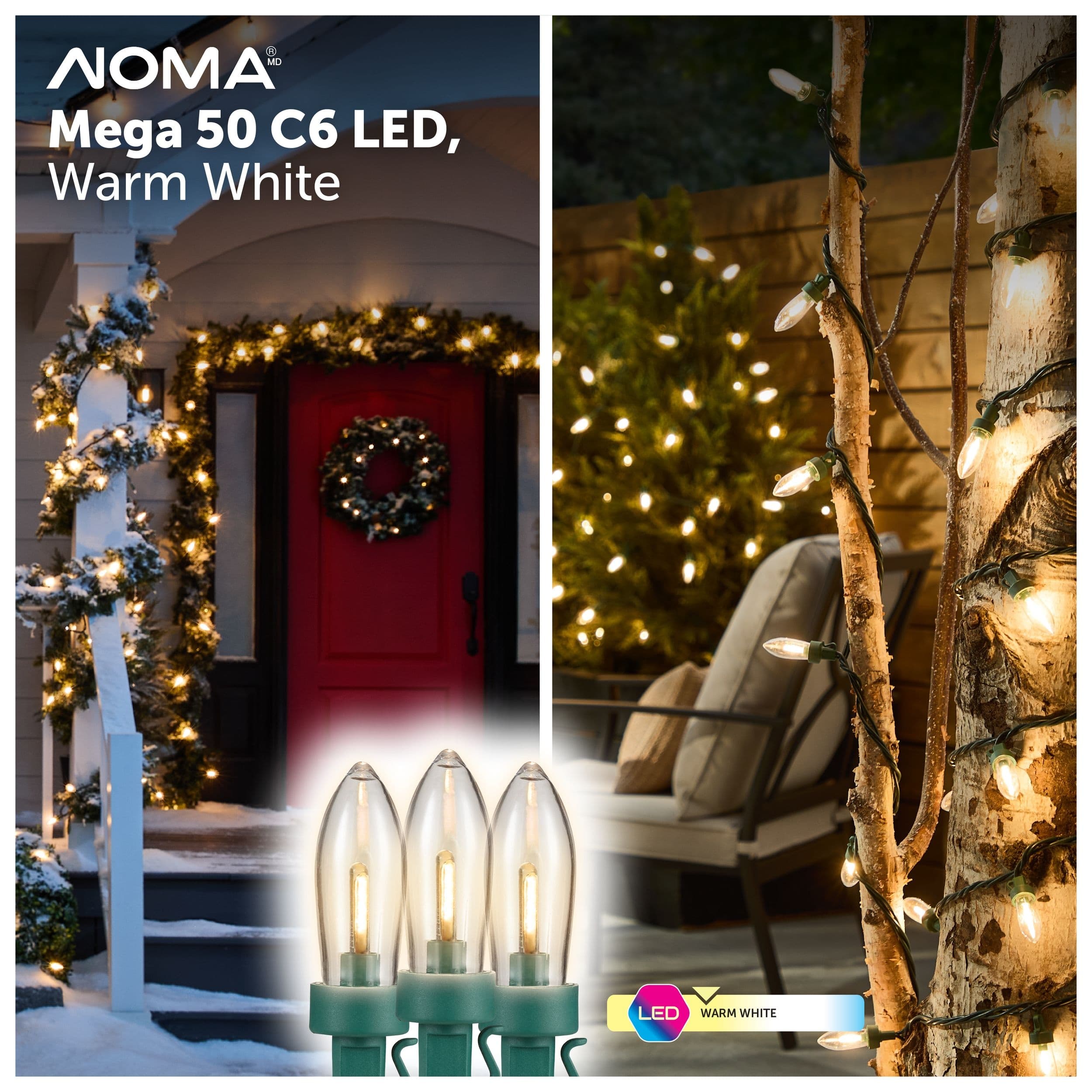NOMA Big & Bright C6 LEDs, Warm White, 50-pc