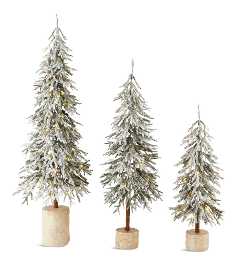 CANVAS Pre-Lit Flocked Downswept Potted Trees, 3-pk