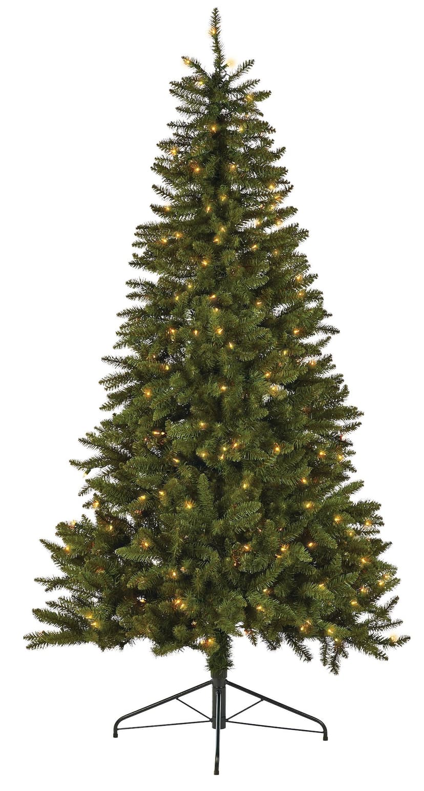 NOMA Pre-Lit Half Christmas Tree with Tree Stand, 200 Incandescent Lights, Green, 7-ft
