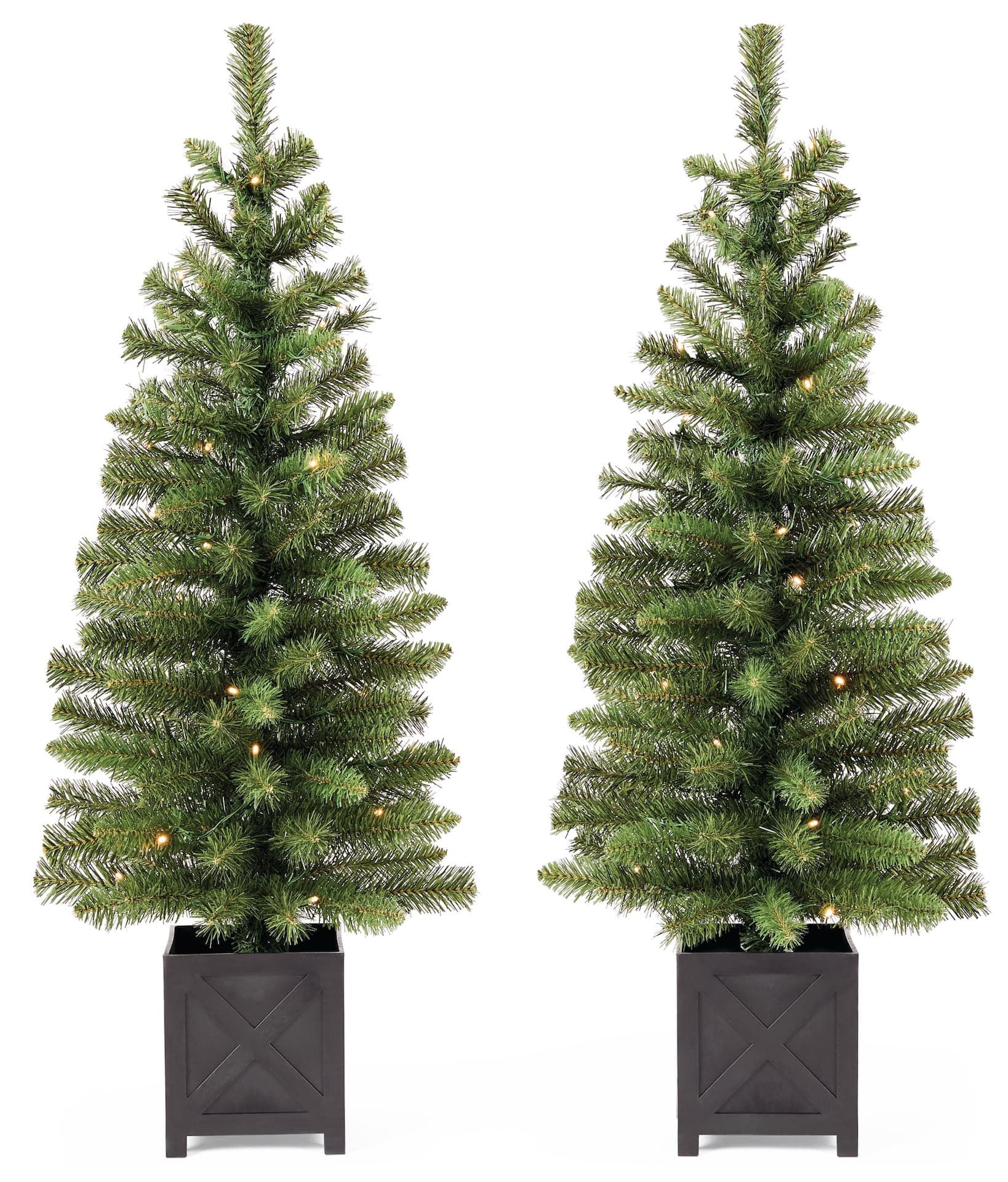 NOMA Pre-Lit Patton Potted Christmas Trees, 35 Warm White LED Lights, 3.5-ft, 2-pk