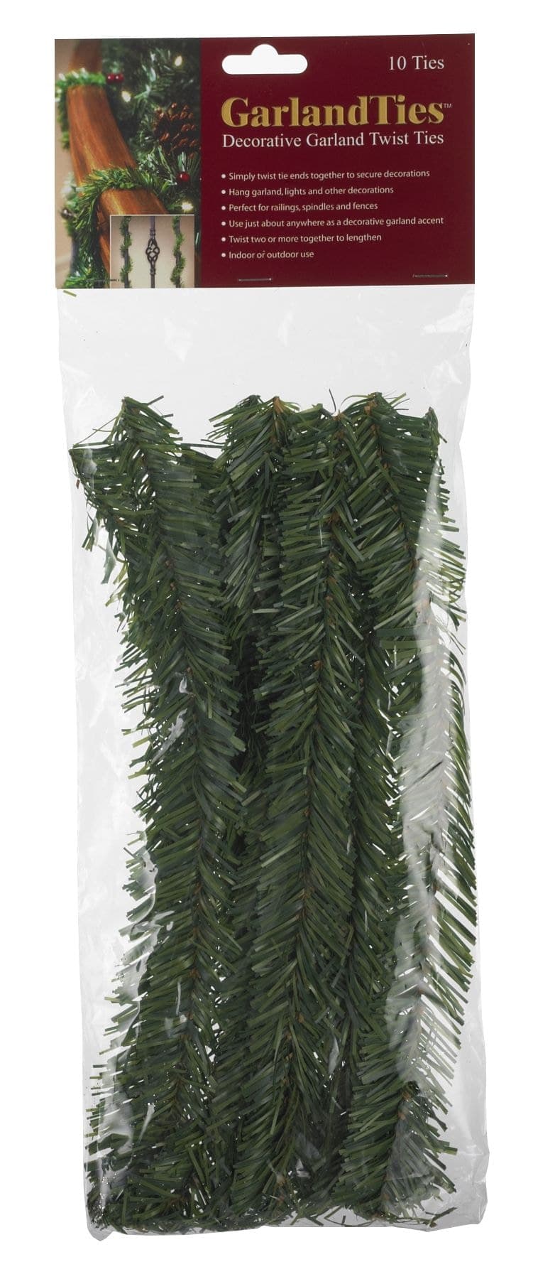 For Living Christmas Decoration Artificial Garland Ties, Green, 10-pk