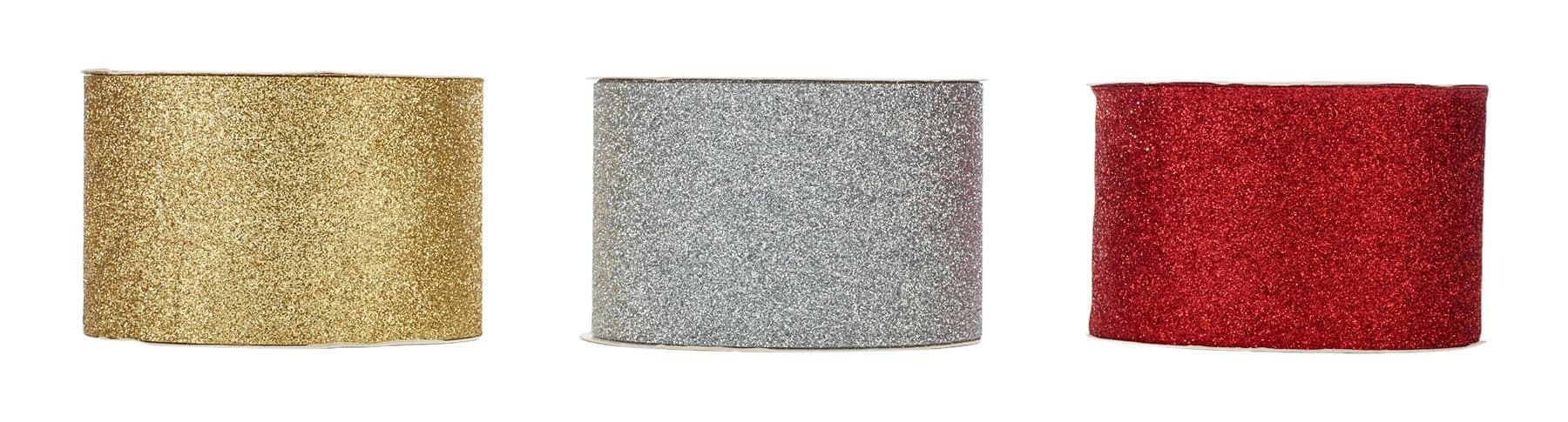 For Living Christmas Glittering Metallic Ribbon, Assorted Colour, 2 1/2-in