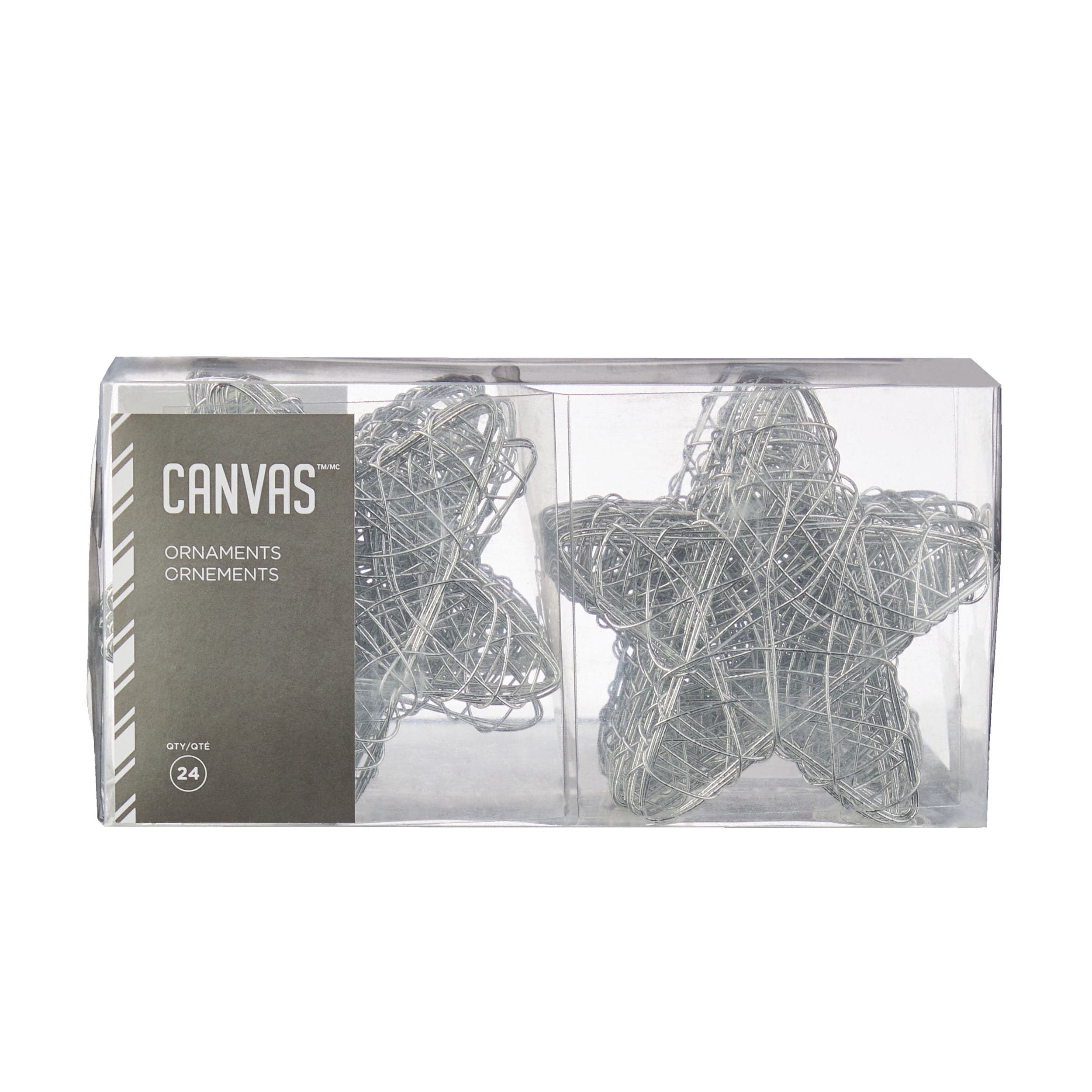 CANVAS Silver Collection Decoration Wire Shiny Star Christmas Ornament, 3-in, 24-pk