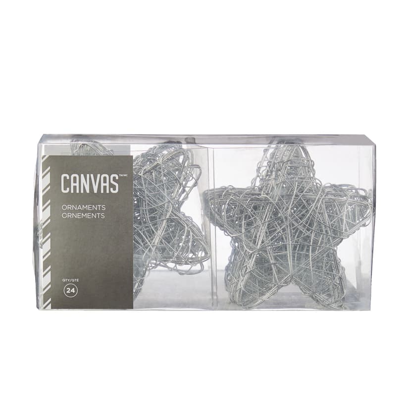 CANVAS Silver Collection Decoration Wire Shiny Star Christmas Ornament, 3-in, 24-pk