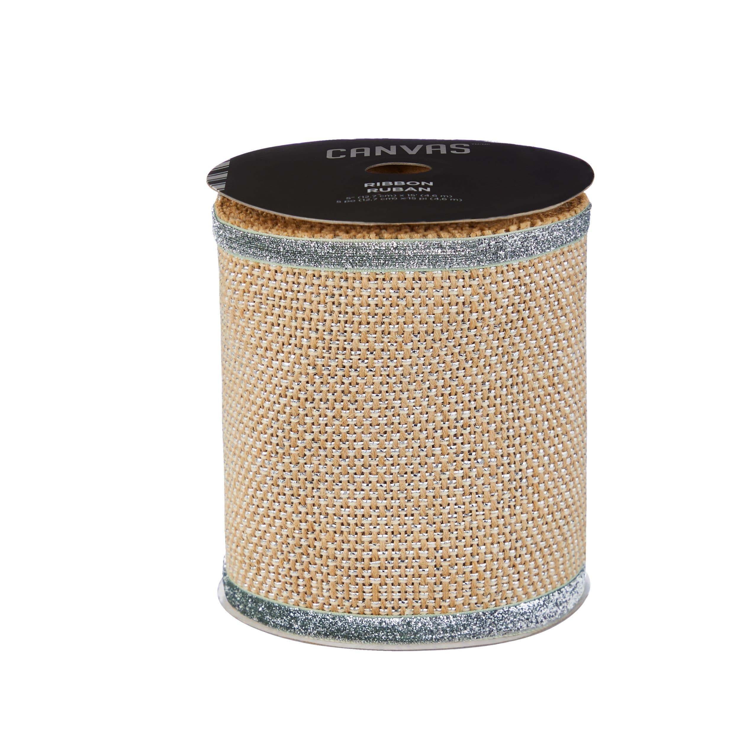 CANVAS Silver Collection Christmas Decoration Burlap Ribbon, 13 1/2-in
