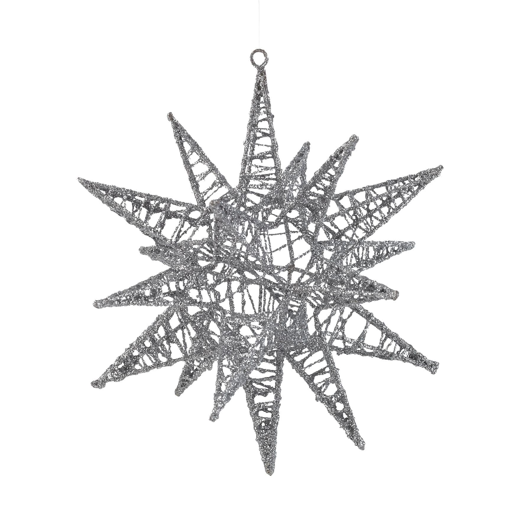 CANVAS Silver Collection Glittering Decoration 17-Point Starburst Christmas Ornament, 180-mm