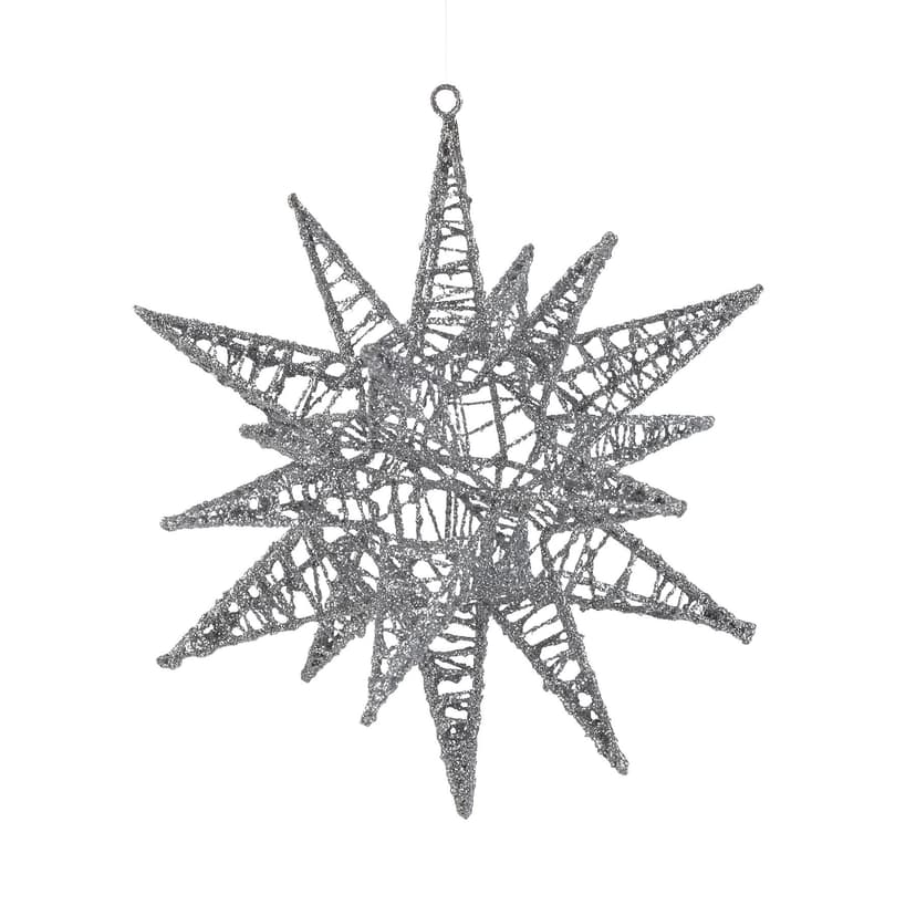 CANVAS Silver Collection Glittering Decoration 17-Point Starburst Christmas Ornament, 180-mm