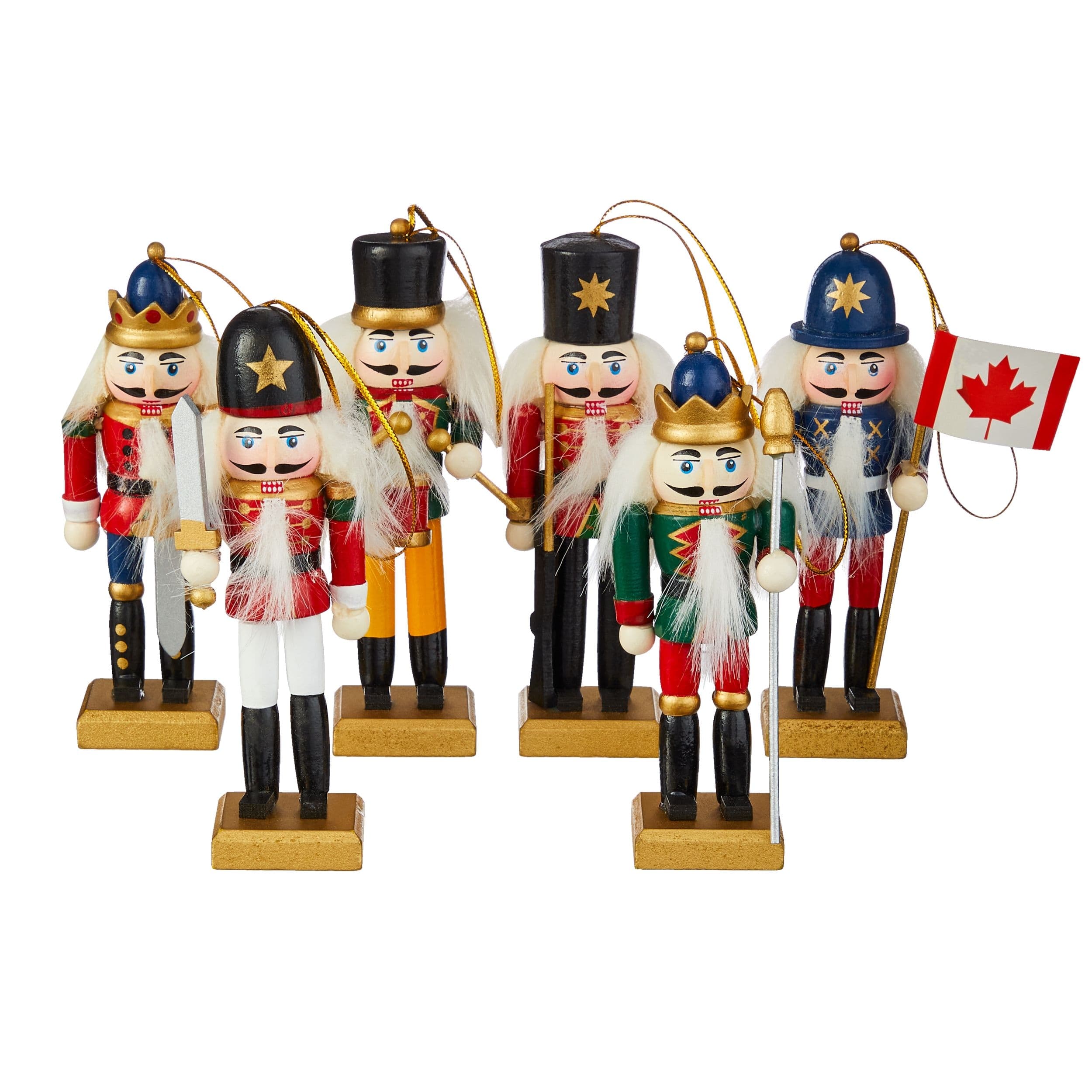 CANVAS Classic Christmas Collection Nutcracker Soldier Christmas Ornament Set, Assorted,130-mm, 6-pc
