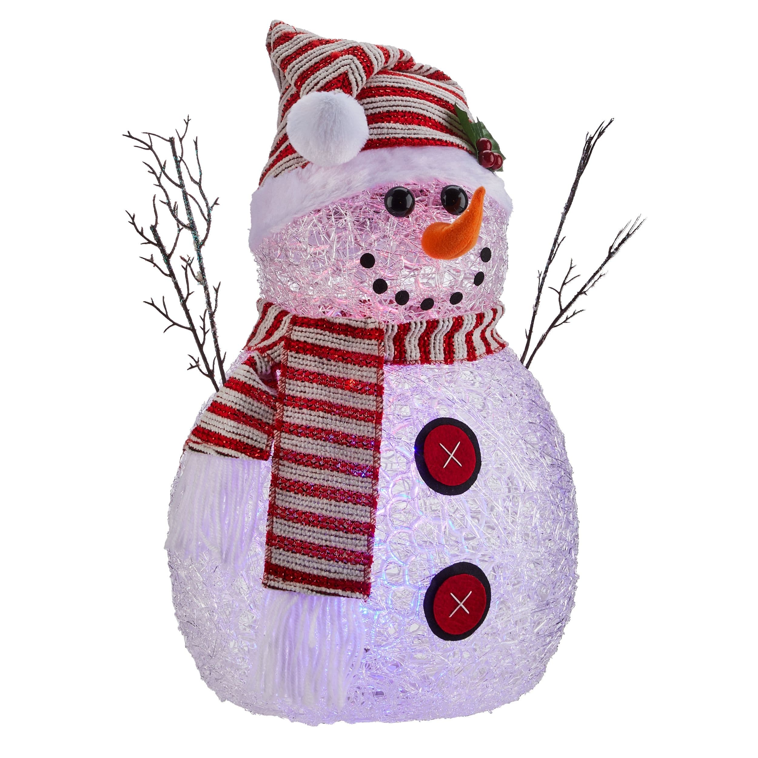 For Living Acrylic Battery Operated Light-Up Christmas Decoration Snow Man, 16-in