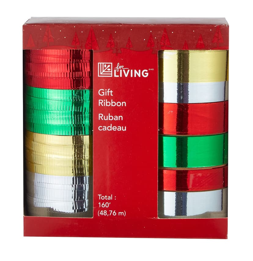 For Living Christmas Decoration Ribbons, Traditional Colours, 160-ft, 10-pk