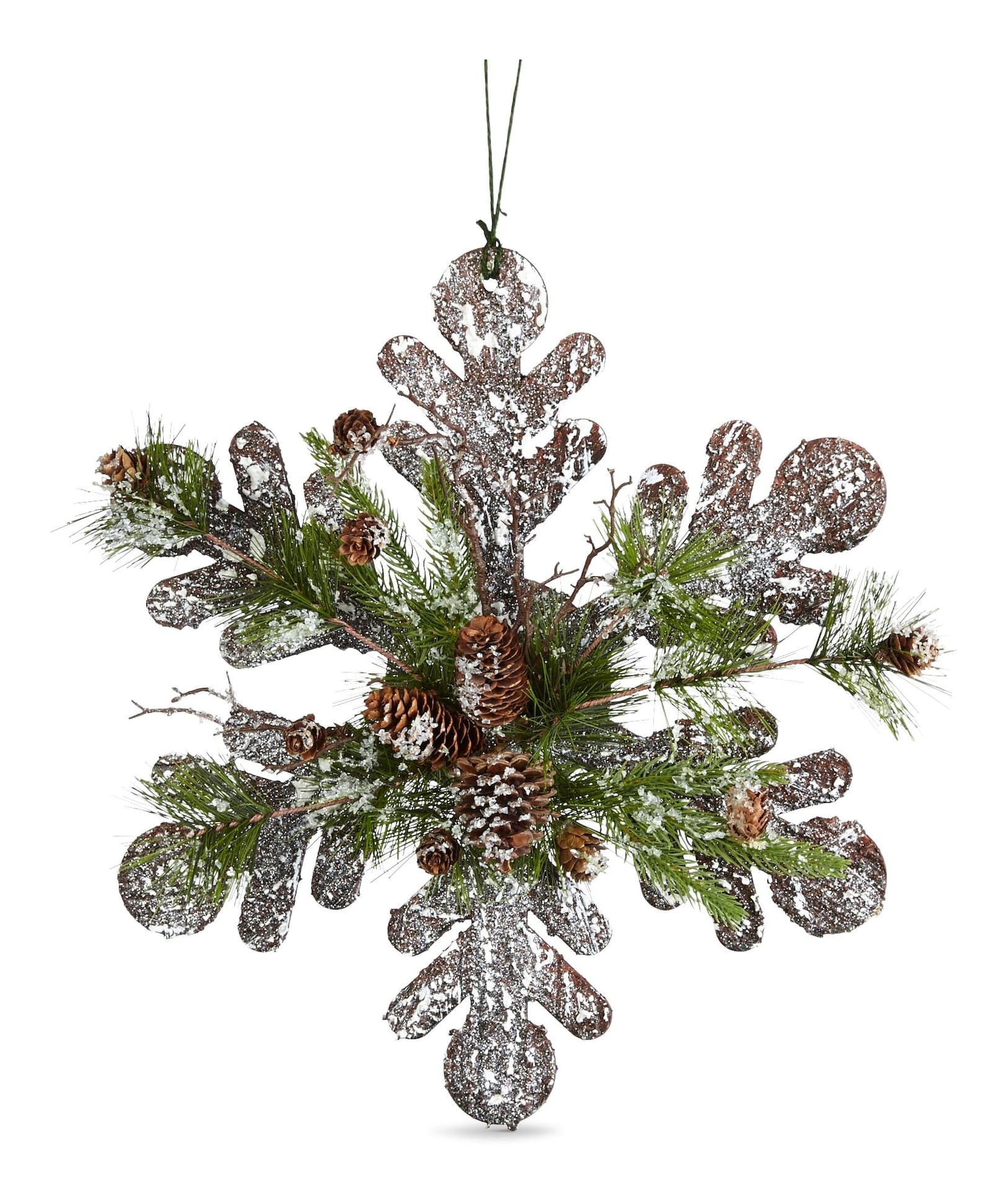 For Living Wooden Christmas Decoration Frosted Snowflake with Greenery, 17-in