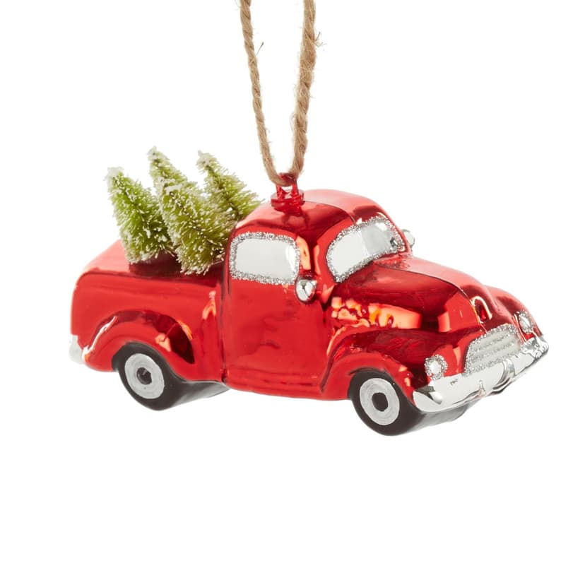 CANVAS Red Collection Decoration Truck with Bottlebrush Trees Christmas Ornament, 110-mm