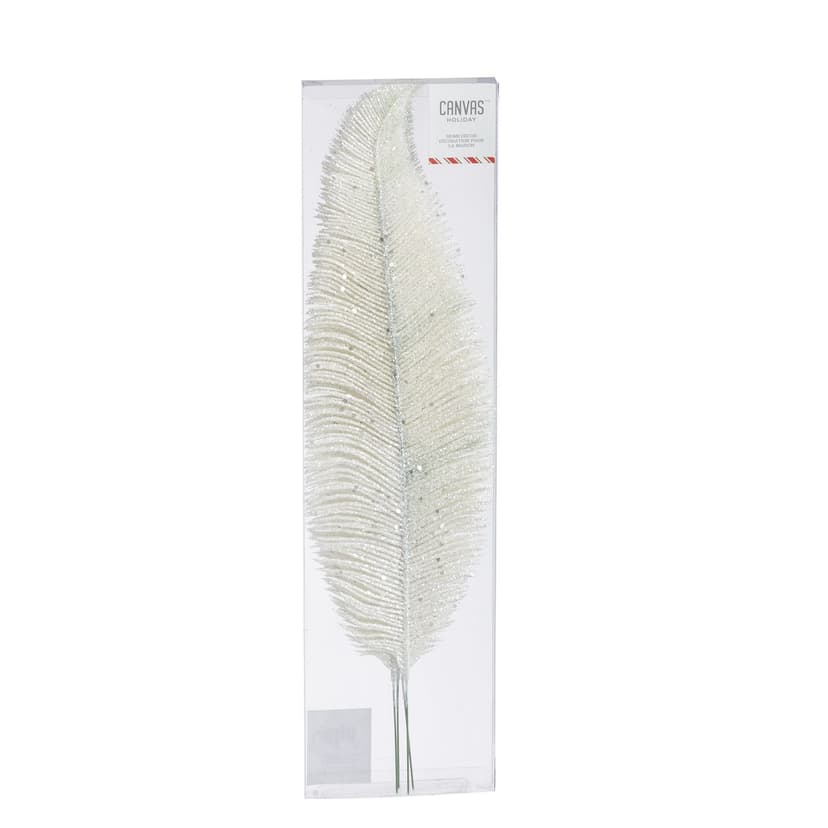 CANVAS White Collection Decoration Feather Christmas Ornament Set, 18-in, 4-pk