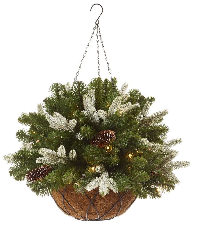 CANVAS Vienna LED Pre-Lit Christmas Decoration Hanging Basket, 16-in