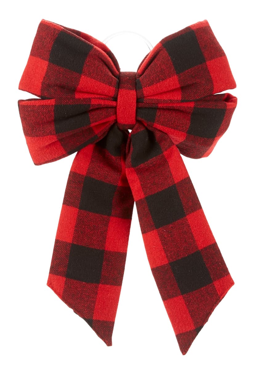 For Living Fabric Christmas Decoration Bow, Buffalo Check, 13 3/4-in x 2-in