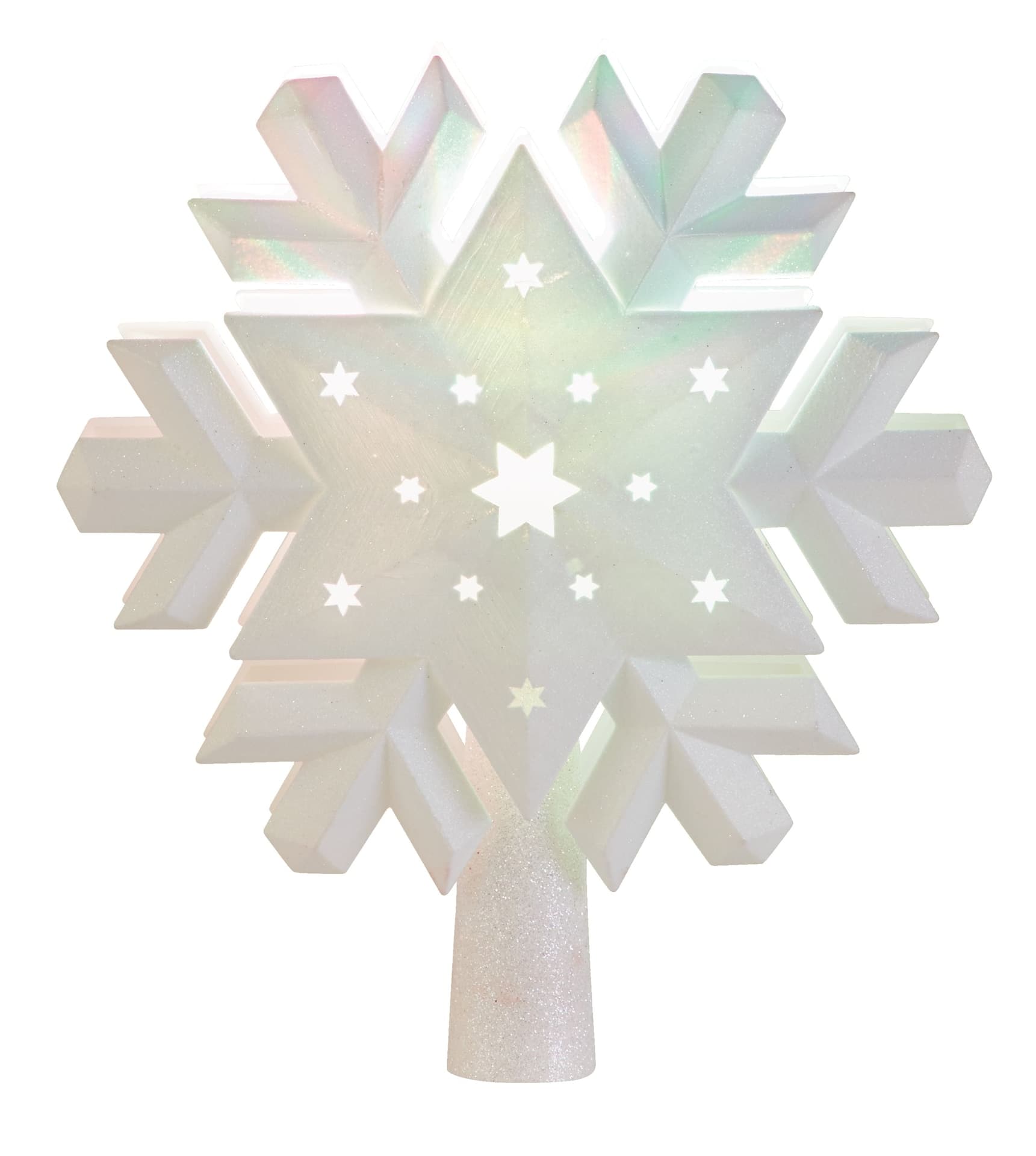 CANVAS Traditional Fibre Optic Christmas Decoration Snowflake Projector Tree Topper, White, 9 3/4-in