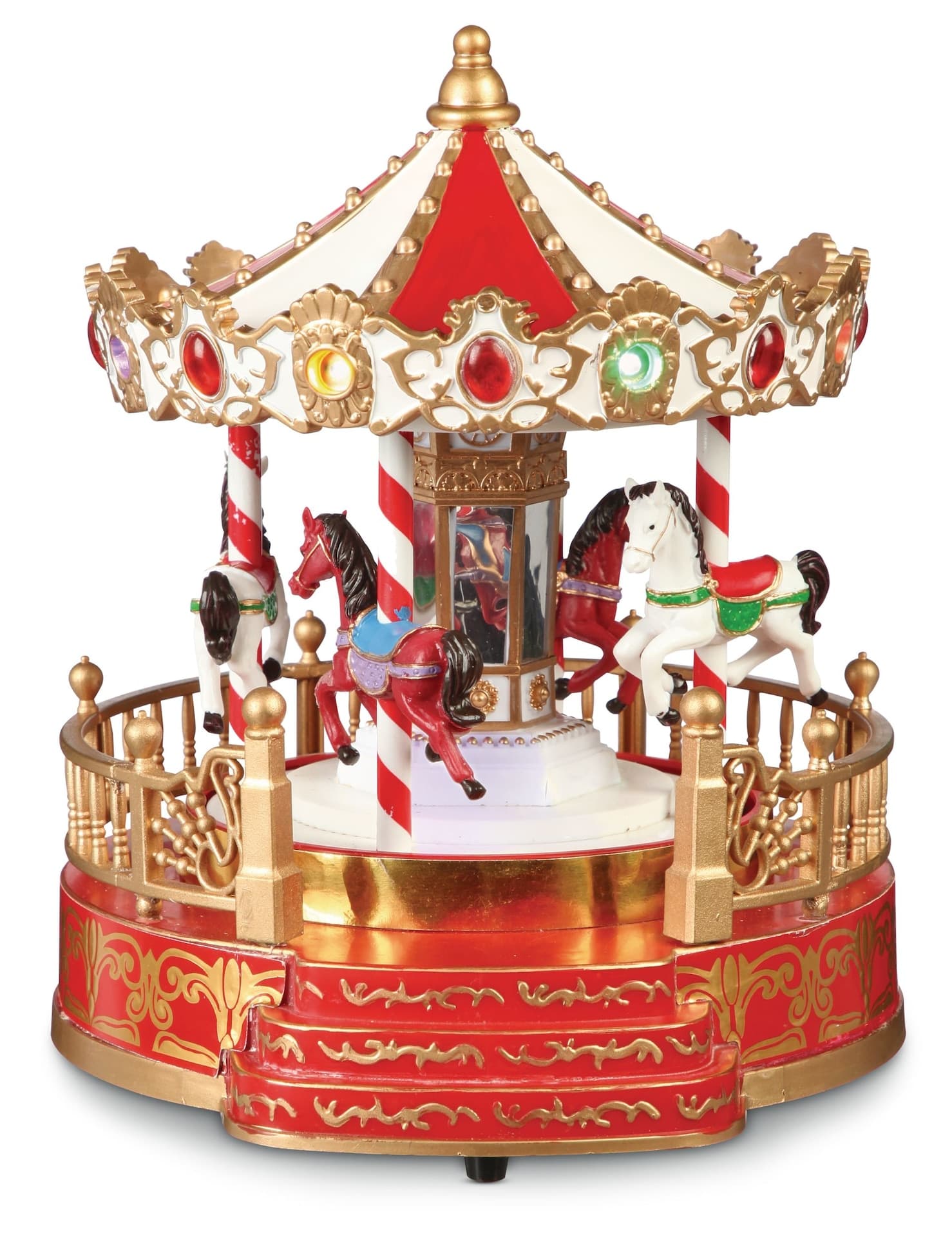 For Living Battery Operated Miniature Christmas Merry Go Round Village Decoration Set, 9-in